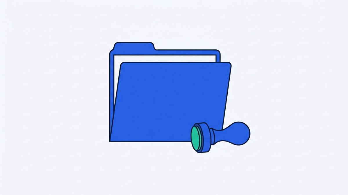 a document folder and a small stamp