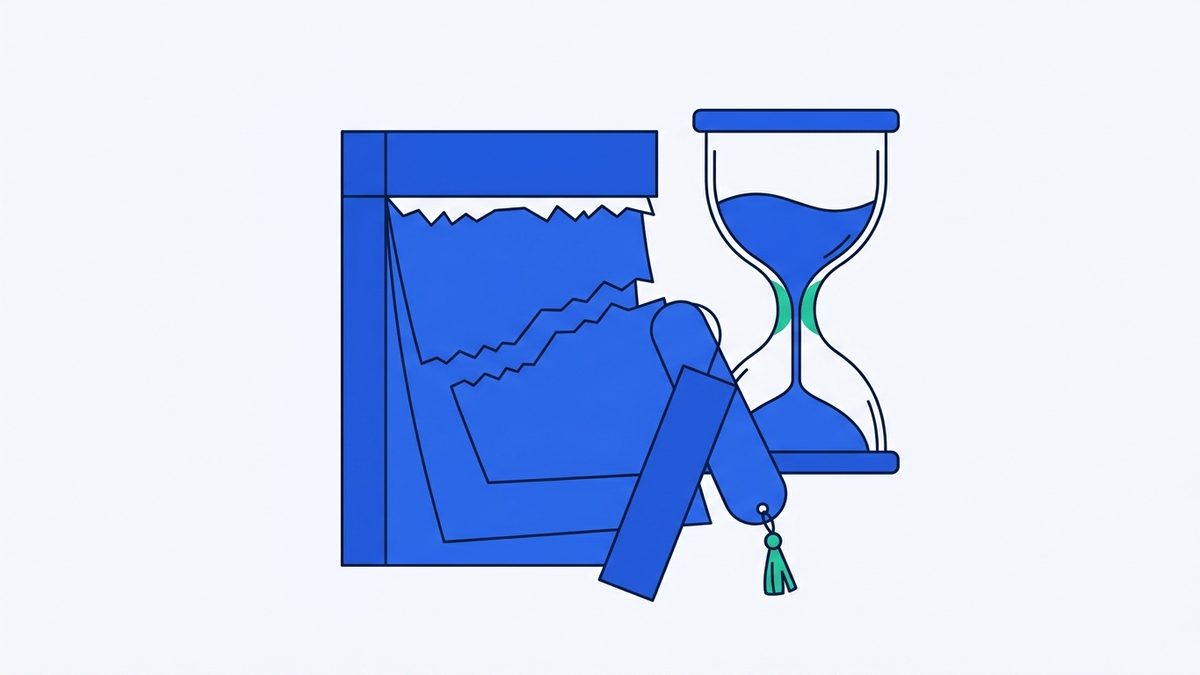 a tear-off calendar, an hourglass, and a bookmark