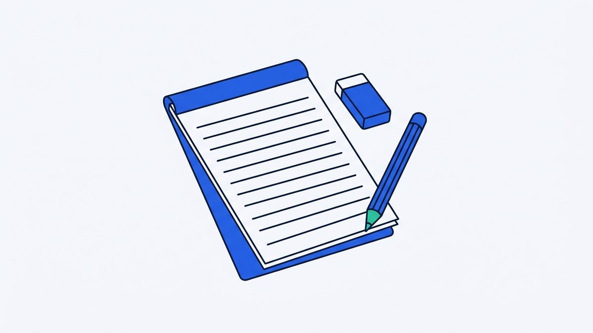 a blank writing pad, an eraser, and a pencil