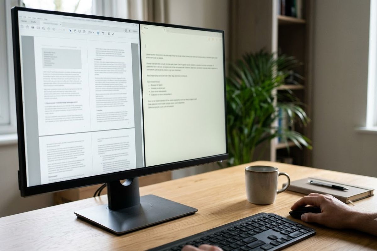 PDF 파일과 메모장을 나란히 띄운 화면