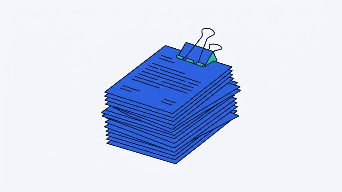 a stack of printed letters and a binder clip