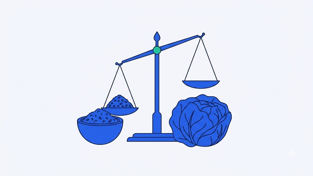 김장 재료인 배추와 양념 그릇, 무게를 재는 저울을 묘사한 일러스트