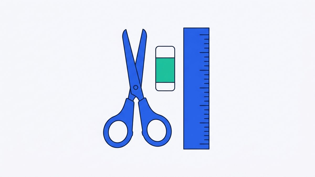 a pair of scissors, an eraser, and a ruler