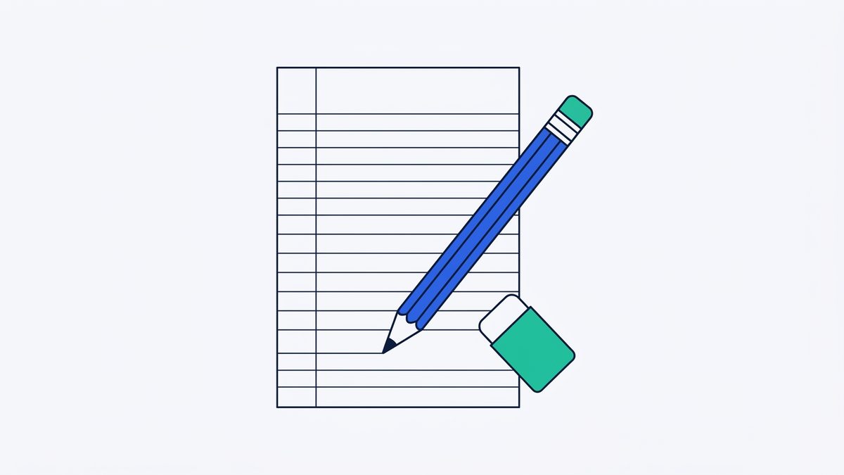 a sheet of lined paper, a pencil, and an eraser