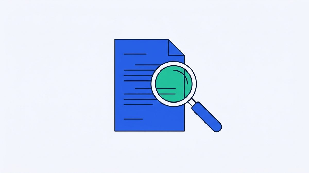a printed document and a magnifying glass