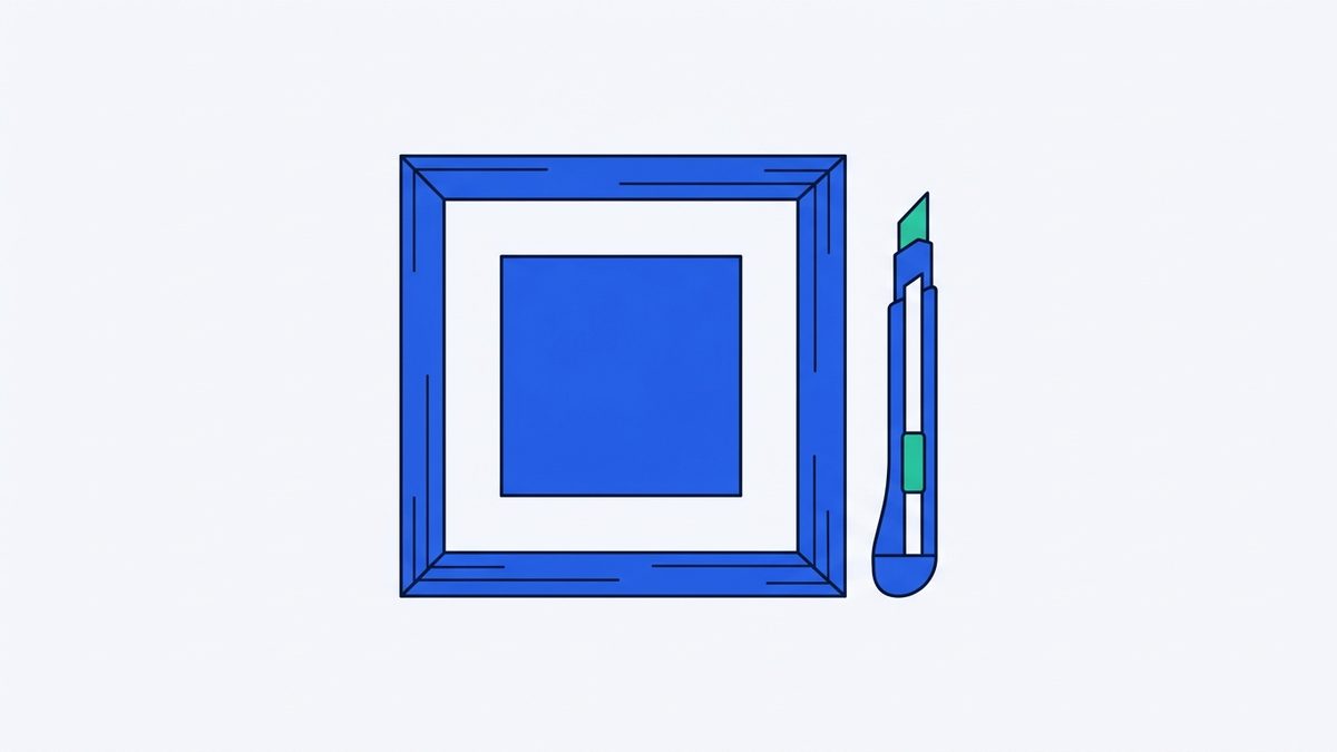 a square wooden frame and a craft knife