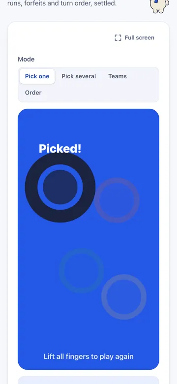 One finger is picked and the screen floods its colour