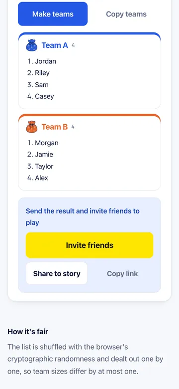Paste a list and get fair teams